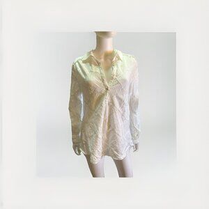 SUNDANCE White Eyelet Lace Crochet Popover Collar Shirt Size Small 100% Cotton